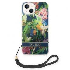 Guess - GUESS iPhone 14 Pro Skal Flower Strap - Blå