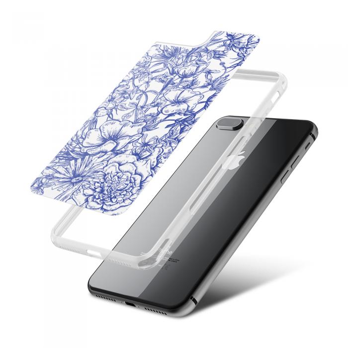 UTGATT5 - Fashion mobilskal till Apple iPhone 8 Plus - Blommor - Bl/Vit