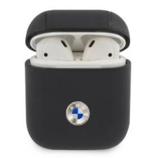 BMW - BMW Äkta läder Silver Logo Skal AirPods - Marinblå