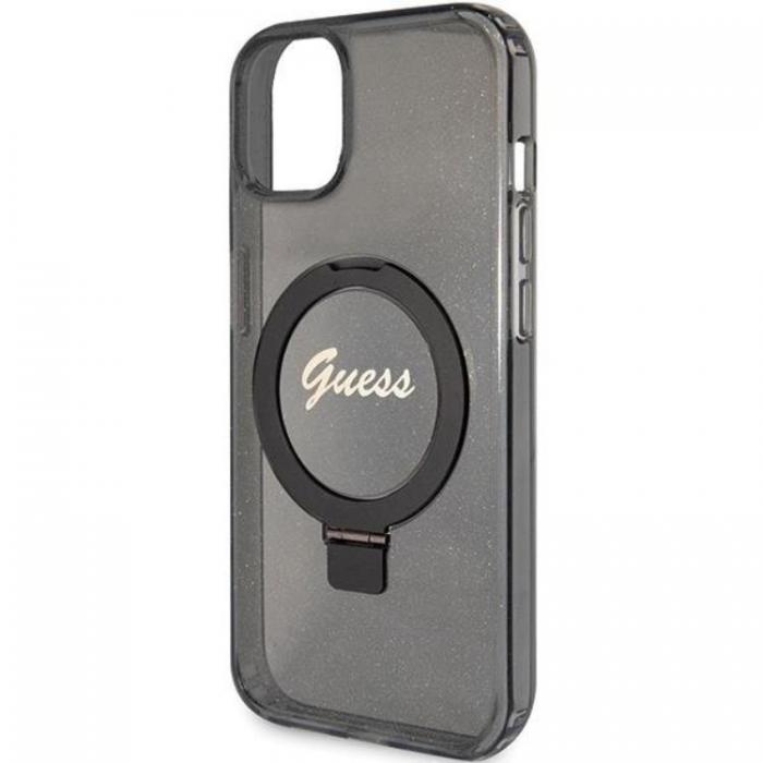 Guess - Guess iPhone 15/14 Plus Mobilskal Magsafe Ringstll Script Glitter - Svart