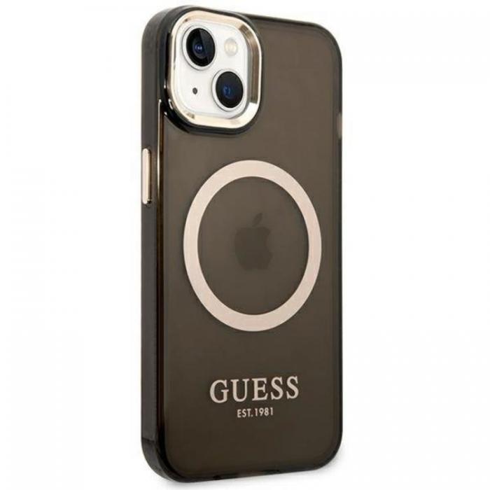 Guess - GUESS iPhone 14 Skal Magsafe Gold Outline Translucent - Svart