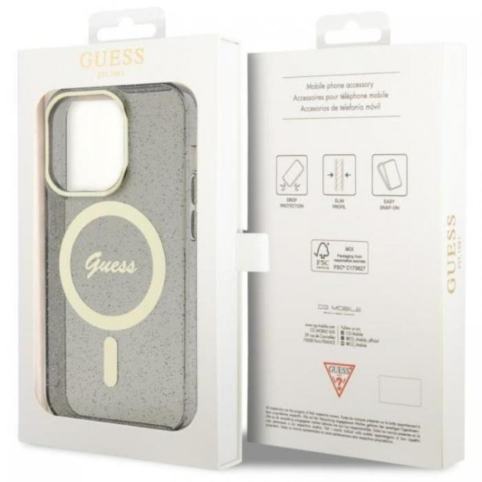 Guess - Guess iPhone 11/XR Mobilskal Magsafe Glitter Guld - Svart