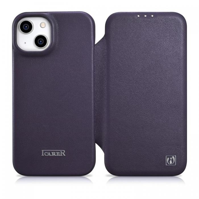 ICARER - iCarer iPhone 14 Plus Plnboksfodral Magsafe CE Lder - Morklila