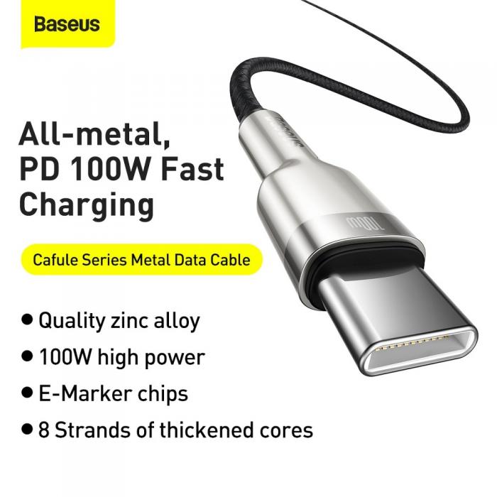 BASEUS - BASEUS kabel USB-C to USB-C PD100W Power Delivery 1m Svart