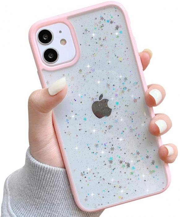 UTGATT1 - Bling Star Glitter Skal till iPhone 12 & 12 Pro - Rosa