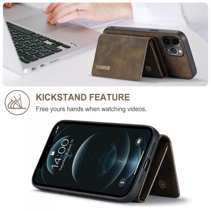DG.MING - iPhone 11 Skal DG.MING M1 Magnetic Tri-fold Wallet Med Kickstand - Coffee