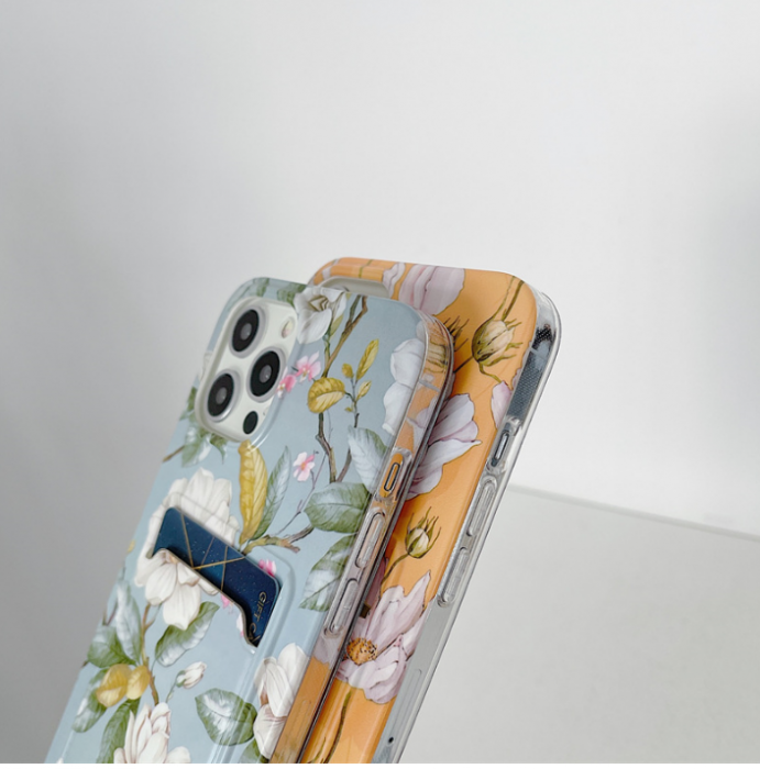 OEM - iPhone 13 Pro Skal med Kortfack - Grn Flowers