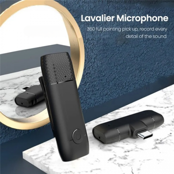 Lavalier - Lavalier Typ-C Trdls Condenser Mikrofoner Bluetooth - Svart