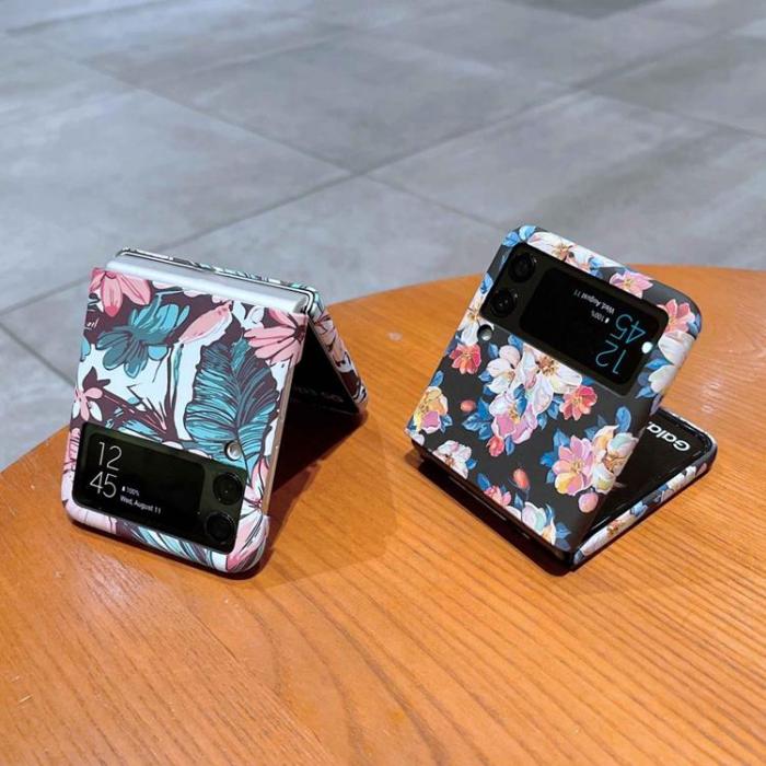 A-One Brand - Galaxy Z Flip 4 Skal Hard PC Floral Pattern - Gul Flower