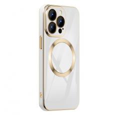 A-One Brand - iPhone 14 Magsafe Skal Gold Edge - Vit