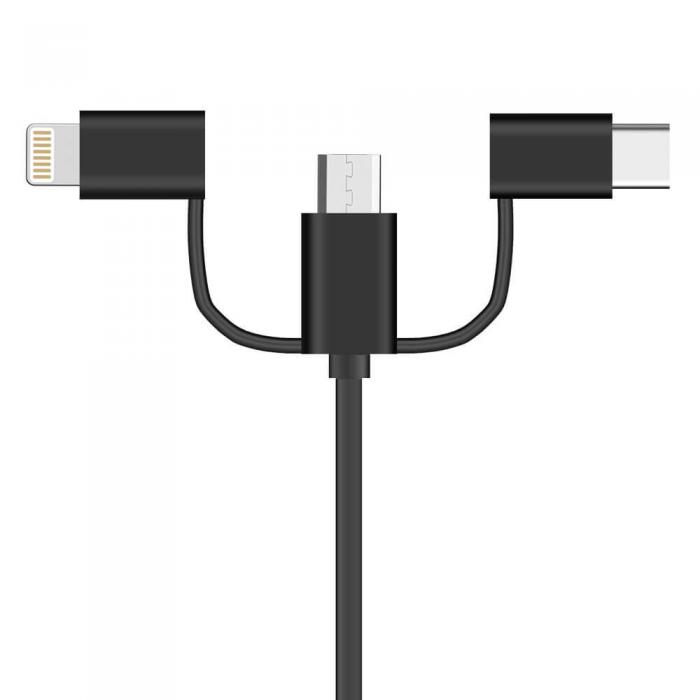 UTGATT5 - 3in1 USB micro USB/USB Type C/lightning Kabel 2 A Svart
