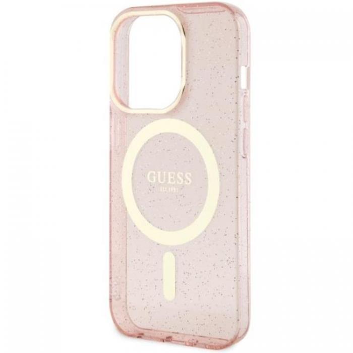 Guess - Guess iPhone 14 Pro Max Mobilskal MagSafe Glitter Guld - Rosa