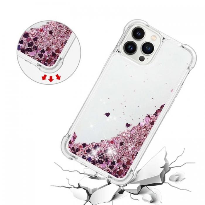 A-One Brand - iPhone 14 Pro Max Skal Liquid Floating Glitter - Rosa Guld