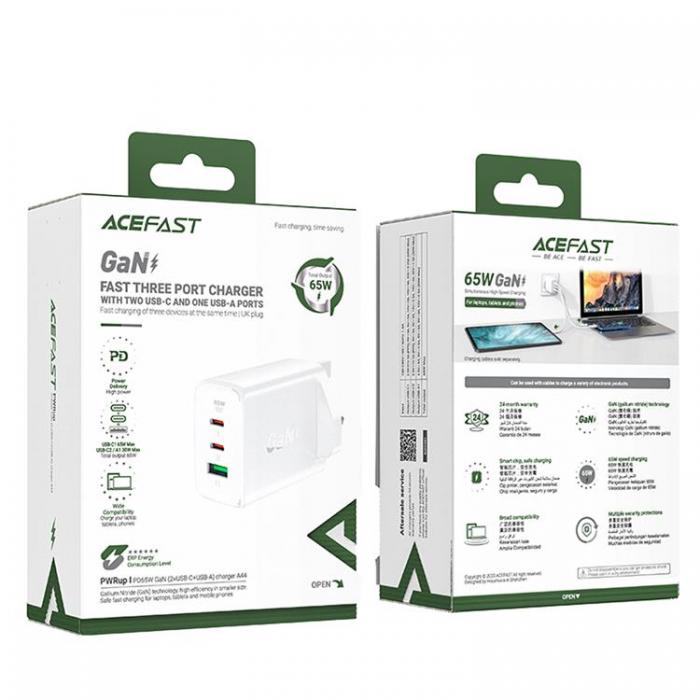 Acefast - Acefast UK Vggladdare 65W 1xUSB Till 2xUSB-C - Vit