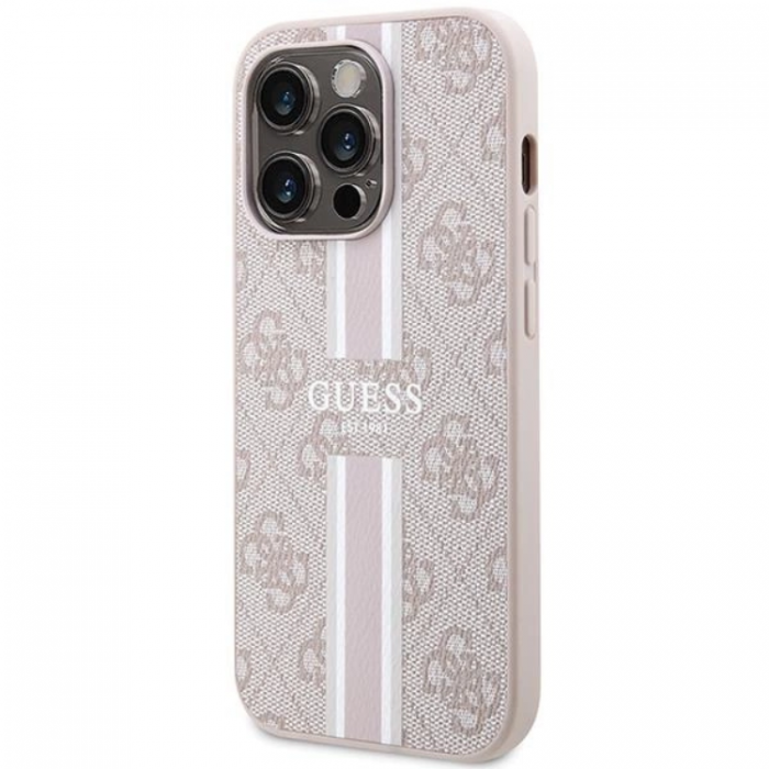 Guess - Guess iPhone 15 Pro Mobilskal Magsafe 4G Printed Stripes - Rosa