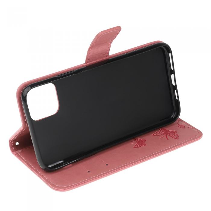 UTGATT5 - Imprint Lder Plnboksfodral iPhone 12 & 12 Pro - Rosa