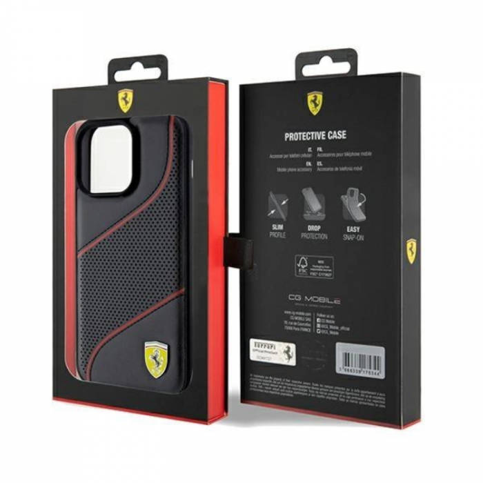 Ferrari - Ferrari iPhone 15 Pro Max Mobilskal Perforated Waves Metal Logo - Svart