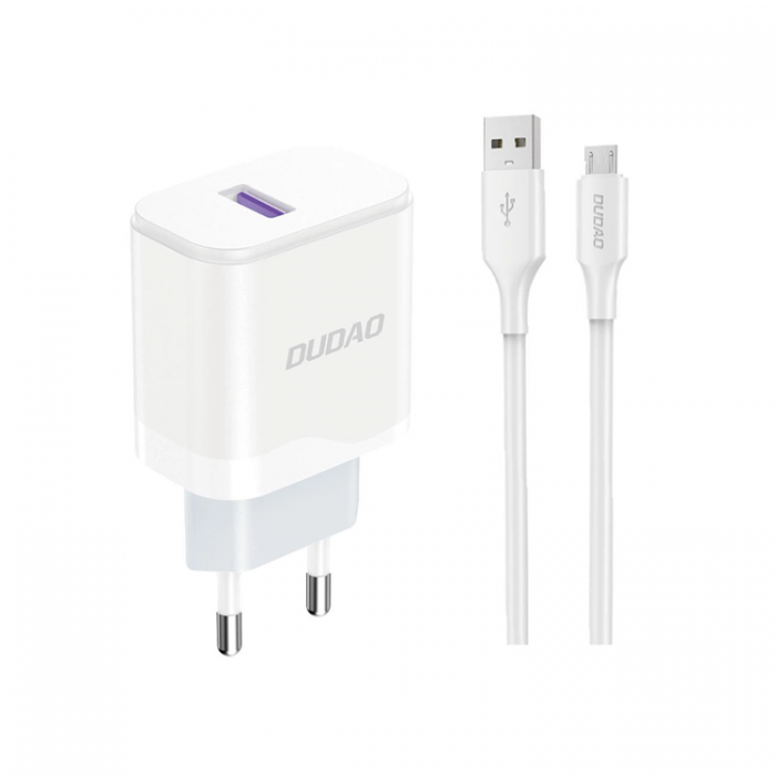 Dudao - Dudao Vggladdare A20EU USB-A 18W + Micro USB Kabel - Vit