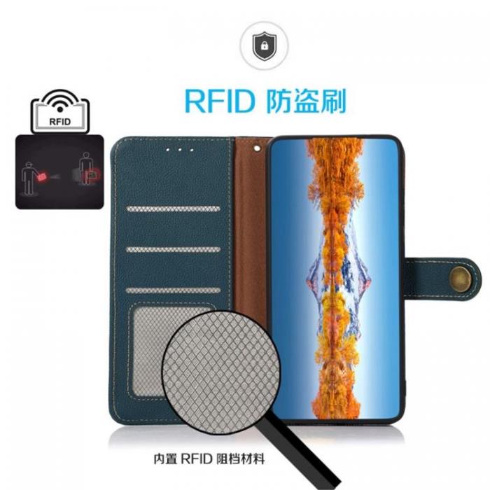 KHAZNEH - KHAZNEH iPhone 14 Plnboksfodral RFID kta Lder - Grn
