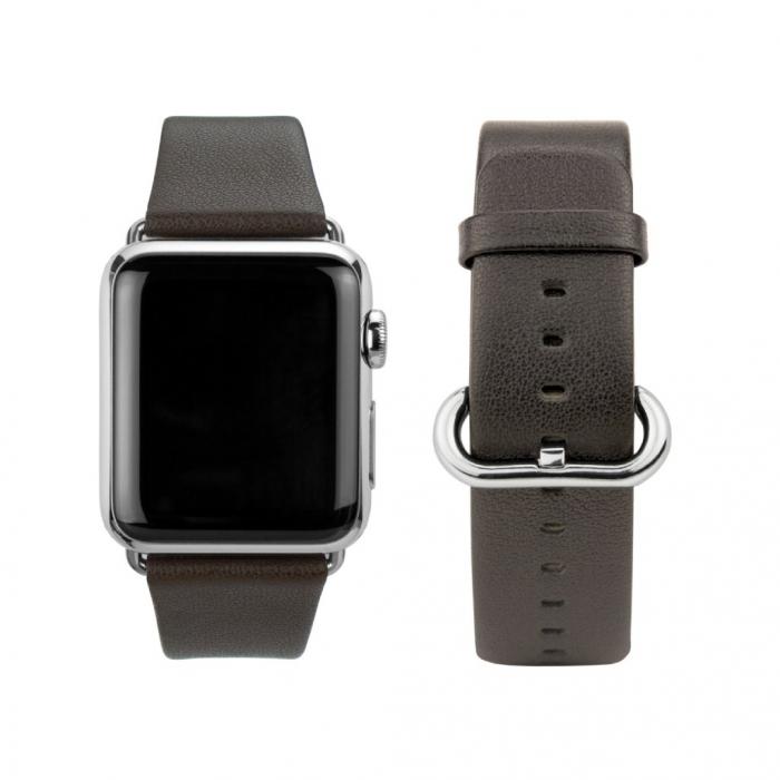 UTGATT5 - CASEual Apple Watch 38 mm - Mrkbrunt lderarmband med prglad struktur