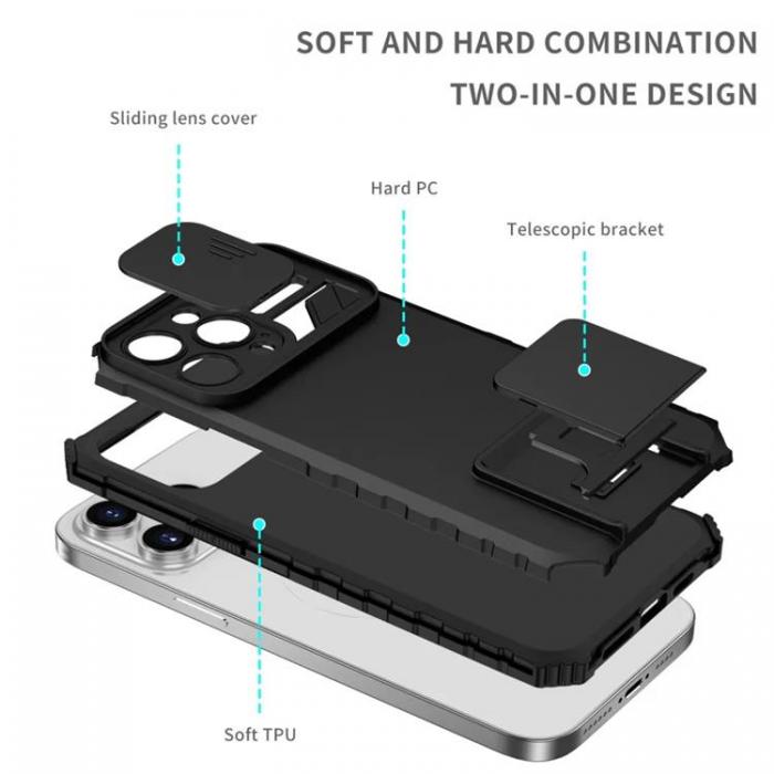 Taltech - iPhone 15 Pro Max Mobilskal med Skjutkameralock - Svart