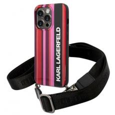 KARL LAGERFELD - Karl Lagerfeld iPhone 14 Pro Skal med halsband Stripes Strap - Rosa