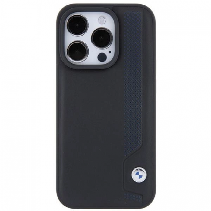 BMW - BMW iPhone 15 Pro Mobilskal Lder Bl Dots - Svart