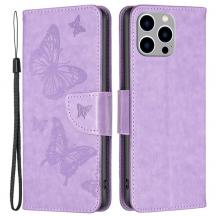 A-One Brand - iPhone 14 Pro Plånboksfodral Butterflies Imprinted - Lila