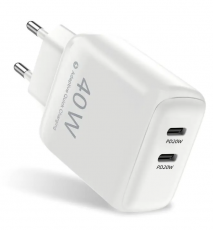 SiGN - SiGN Dual USB-C PD Väggladdare 40W - Vit