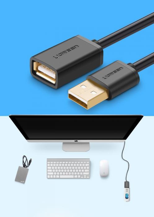 Ugreen - UGreen USB female - USB male Kabel extensionssladd 1m Svart