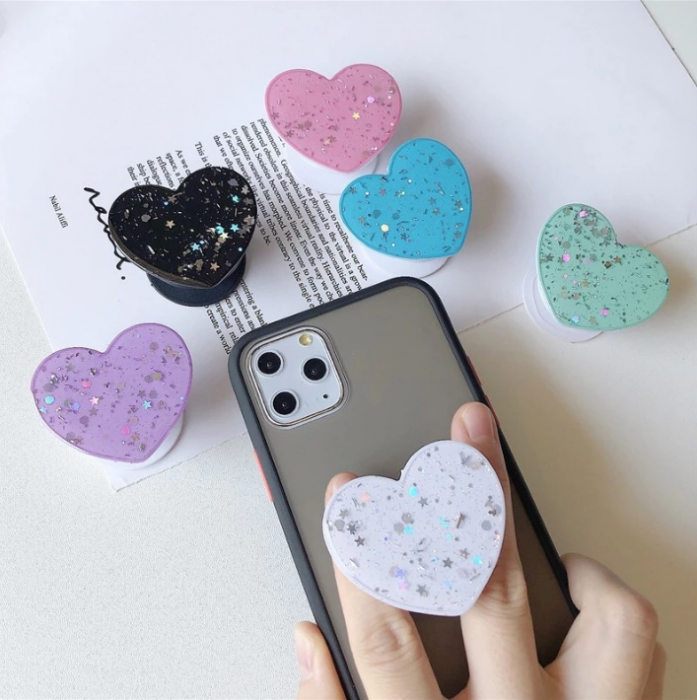 A-One Brand - Heart Glitter Mobilhllare / Mobilgrepp - Svart
