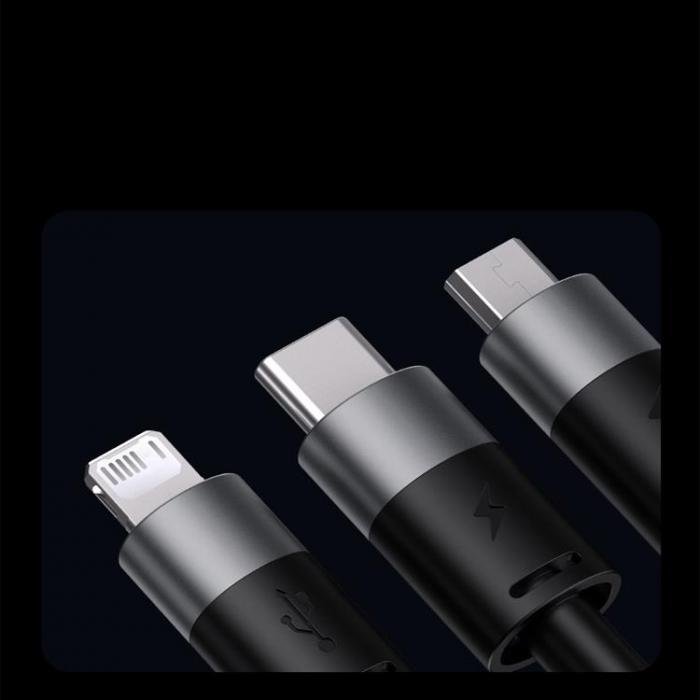 BASEUS - Baseus 3in1 USB-C/Lightning/Micro-USB Kabel 1.2m - Svart