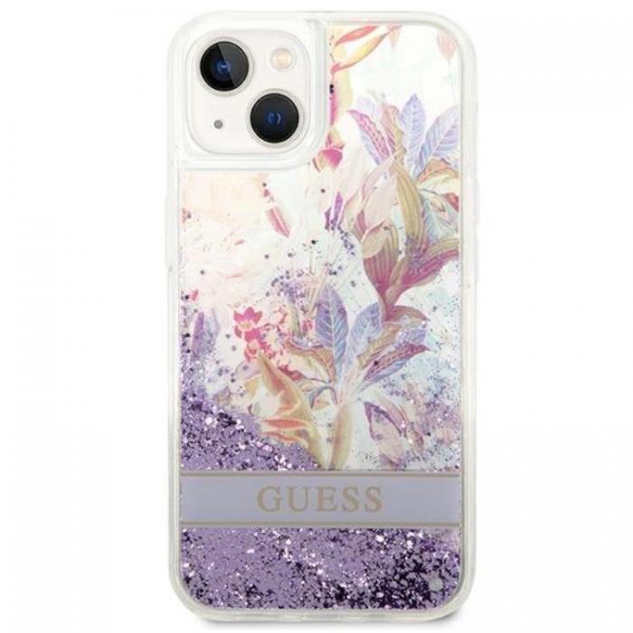 Guess - GUESS iPhone 14 Skal Flower Liquid Glitter - Lila