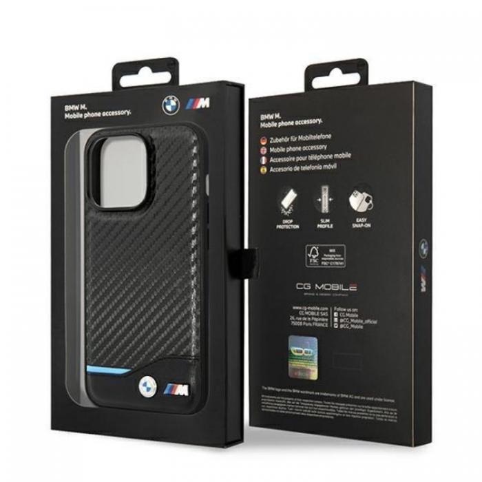BMW - BMW iPhone 14 Pro Mobilskal Lder Carbon - Svart