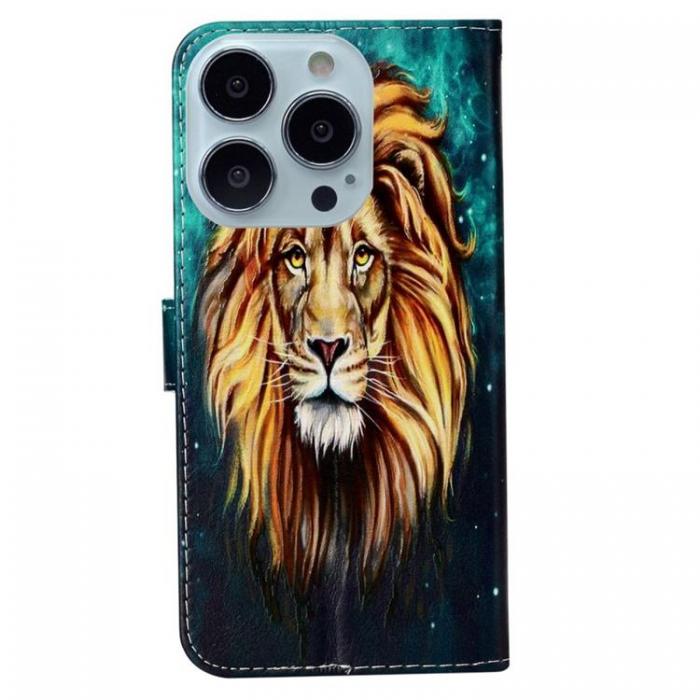 A-One Brand - iPhone 14 Pro Plnboksfodral Embossed Pattern - Lion