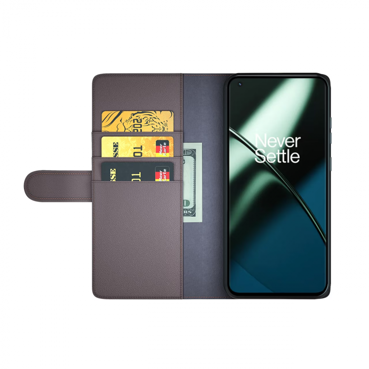 A-One Brand - OnePlus 11 5G Plånboksfodral Äkta Läder - Brun