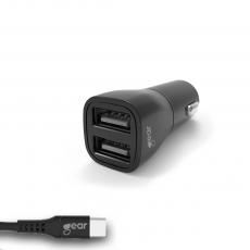 GEAR - GEAR - Laddare 12-24V 2xUSB 3.4A Svart USB-C 2.0 Kabel 1m