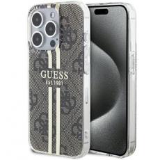 Guess - Guess iPhone 15 Pro Mobilskal 4G Gold Stripes - Brun