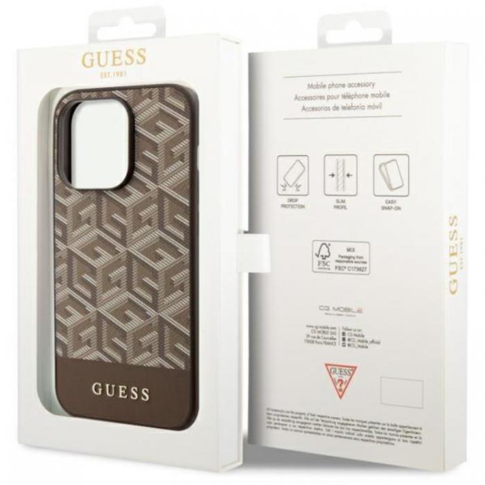 Guess - Guess iPhone 14 Pro Max Mobilskal MagSafe GCube Stripes - Brun