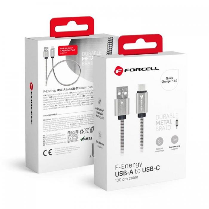 Forcell - Forcell USB-A till USB-C Kabel C234 1m - Silver