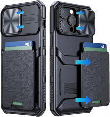 A-One Brand - iPhone 14 Plus Mobilskal Korthållare Kamera Slider - Svart