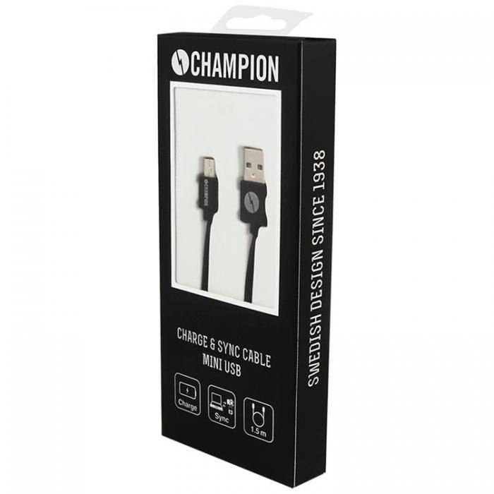 UTGATT1 - Champion Ladd & Synk kabel Mini USB 1,5m - Svart