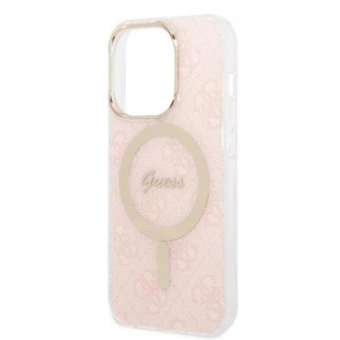 Guess - GUESS iPhone 14 Pro Magsafe Skal 4G Print + Trdls Laddare - Rosa