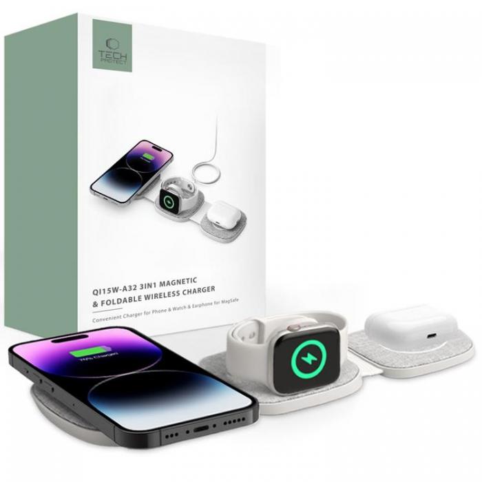 Tech-Protect - Tech-Protect 3-in-1 Trdls Laddare Magsafe iPhone, Apple Watch, AirPods