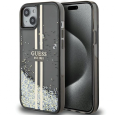 Guess - Guess iPhone 15 Plus Mobilskal Liquid Glitter Gold Stripes