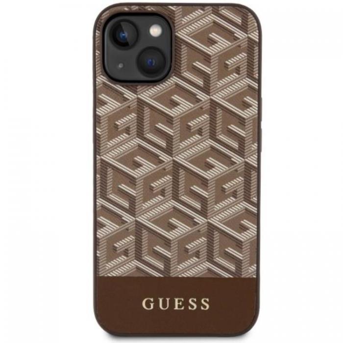 Guess - Guess iPhone 14 Mobilskal MagSafe GCube Stripes - Brun