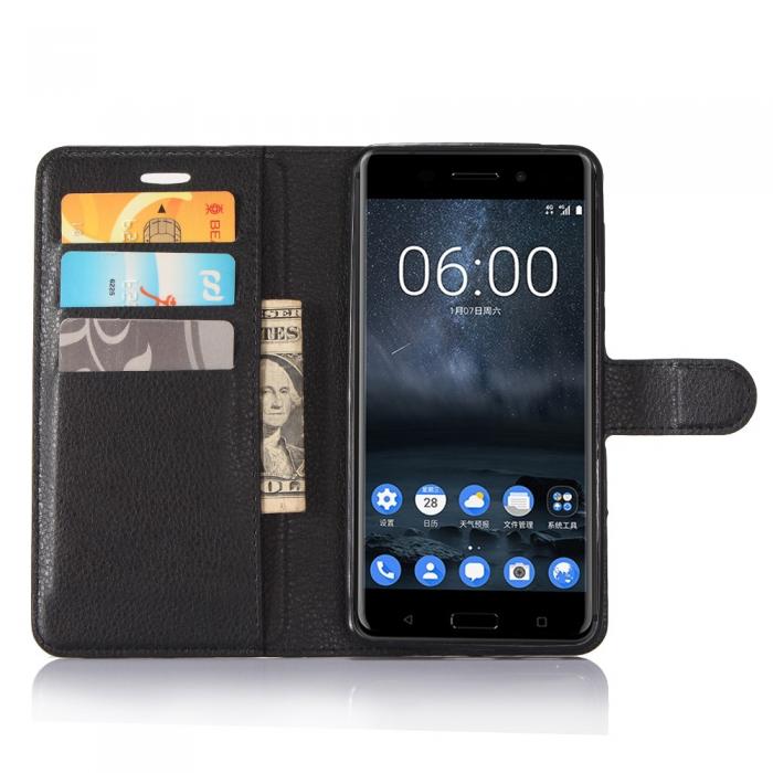 UTGATT4 - Litchi Plnboksfodral till Nokia 6 - Svart