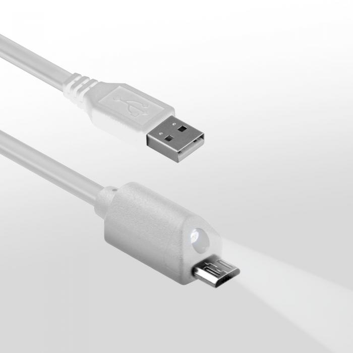 UTGATT4 - Naztech MicroUSB-kabel med Ledlampa (Vit)