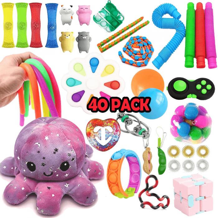 UTGATT5 - 40-Pack Fidget Toys (E) - Pop It, GlowBalls, Stressboll, Dimple, Bnor m.m.