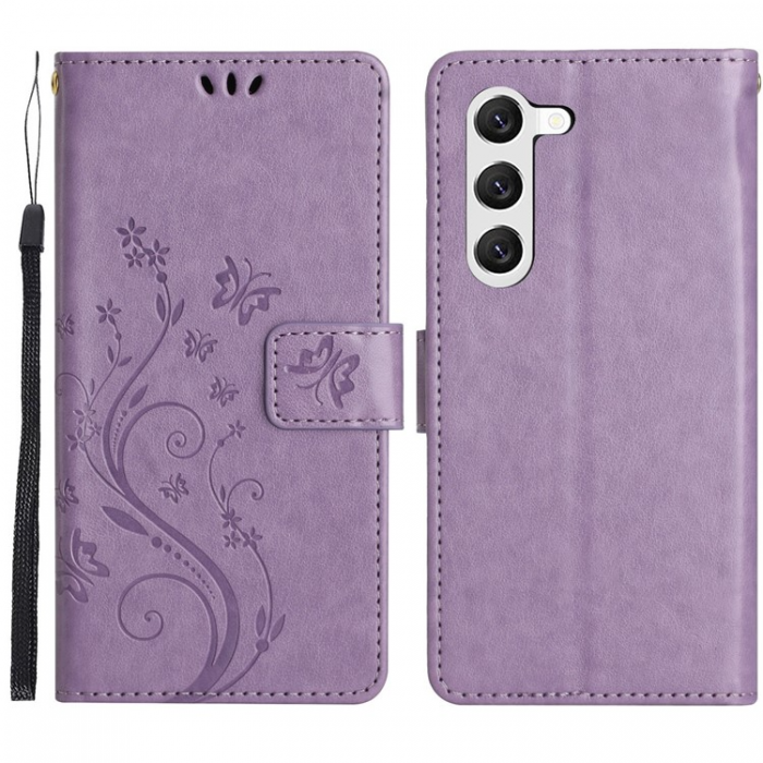 A-One Brand - Galaxy S23 Plus Plnboksfodral Imprinting Flower Butterfly - Lila